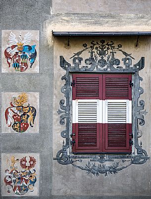 Detail of a historic palace in Bressanone town, Isarco valley, Trentino Alto Adige, Italy, Europe