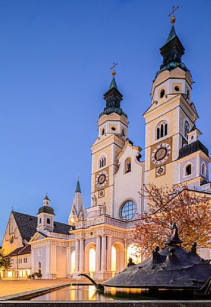 Cathedral of Bressanone in Duomo square by night, Isarco valley, Trentino Alto Adige, Italy, Europe