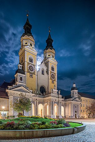 The cathedral of Bressanoneby night, Isarco valley, Trentino Alto Adige, Italy, Europe