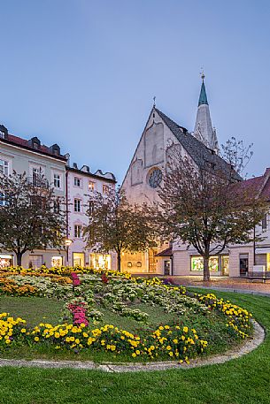 Duomo square with the church of Saint Michele Arcangelo at twilight, Bressanone, Isarco valley, Trentino Alto Adige, Italy, Europe Duomo square with the church of Saint Michele Arcangelo at twilight, Bressanone, Isarco valley, Trentino Alto Adige, Italy, Europe