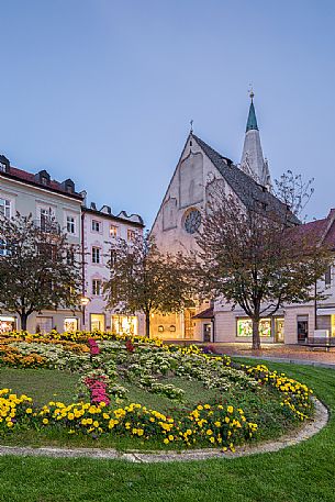 Duomo square with the church of Saint Michele Arcangelo at twilight, Bressanone, Isarco valley, Trentino Alto Adige, Italy, Europe