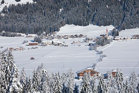 The small town of Santa Maria in winter, Dobbiaco, Pusteria valley, Trentino Alto Adige, Italy