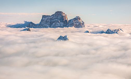 Pelmo Mount above a sea of clouds, Cortina d'Ampezzo, dolomites, Veneto, Italy, Europe Pelmo Mount above a sea of clouds, Cortina d'Ampezzo, dolomites, Veneto, Italy, Europe