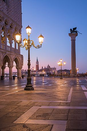 San Marco square by night with the church of Saint Giorgio Maggiore on background, Venice, Italy, Europe San Marco square by night with the church of Saint Giorgio Maggiore on background, Venice, Italy, Europe