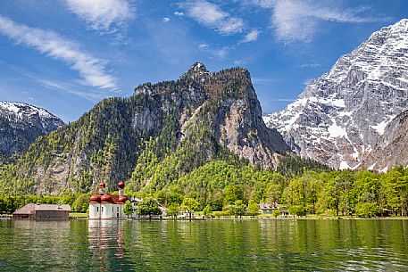 The Chapel of San Bartolomeo on the Knigsee located in the North of Berchtesgaden in the Bayern's Land, Germany, Europe