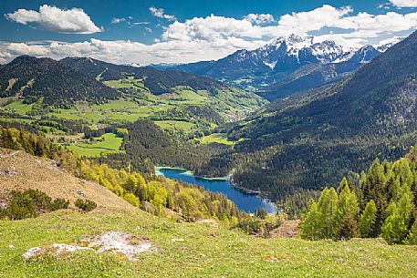 Hintersee lake from above, Ramsau, Berchtesgaden National Park, Bavarian Alp, Bayern, Germany, Europe