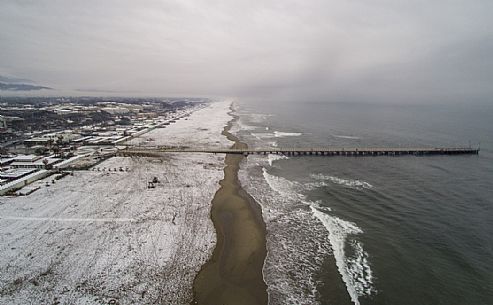 Aereal view of snow in Forte dei Marmi beach, Versilia, Tuscany, Italy, Europe Aereal view of snow in Forte dei Marmi beach, Versilia, Tuscany, Italy, Europe