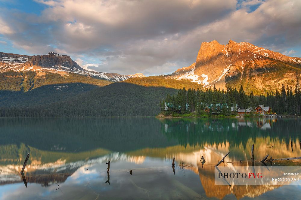 Mount Burgess and the Emerald Lake at sunset