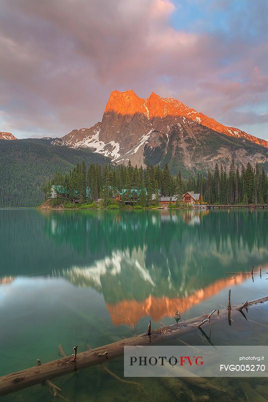 Mount Burgess and the Emerald Lake at sunset