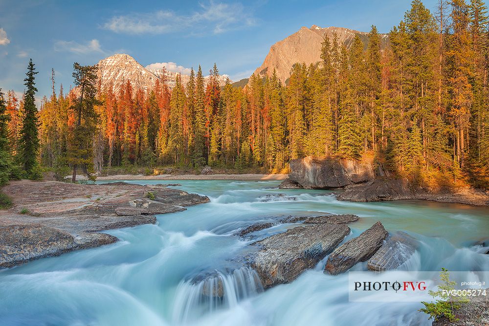 Kicking Horse Falls at sunset