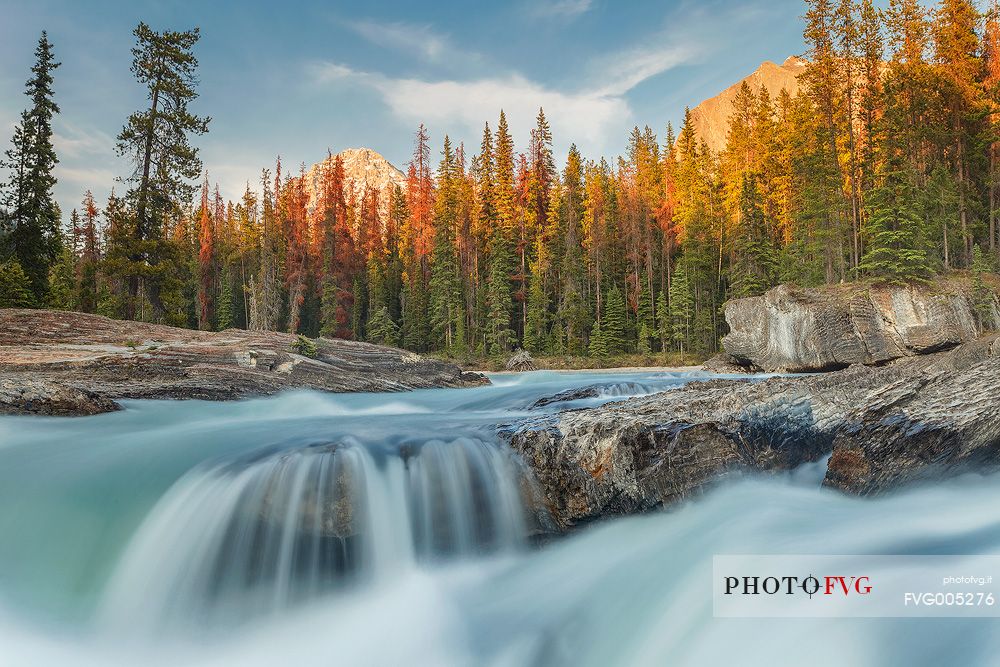 Kicking Horse Falls at sunset