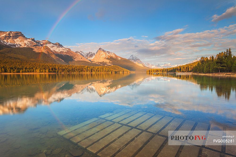 Rainbow reflection at  Maligne Lake 