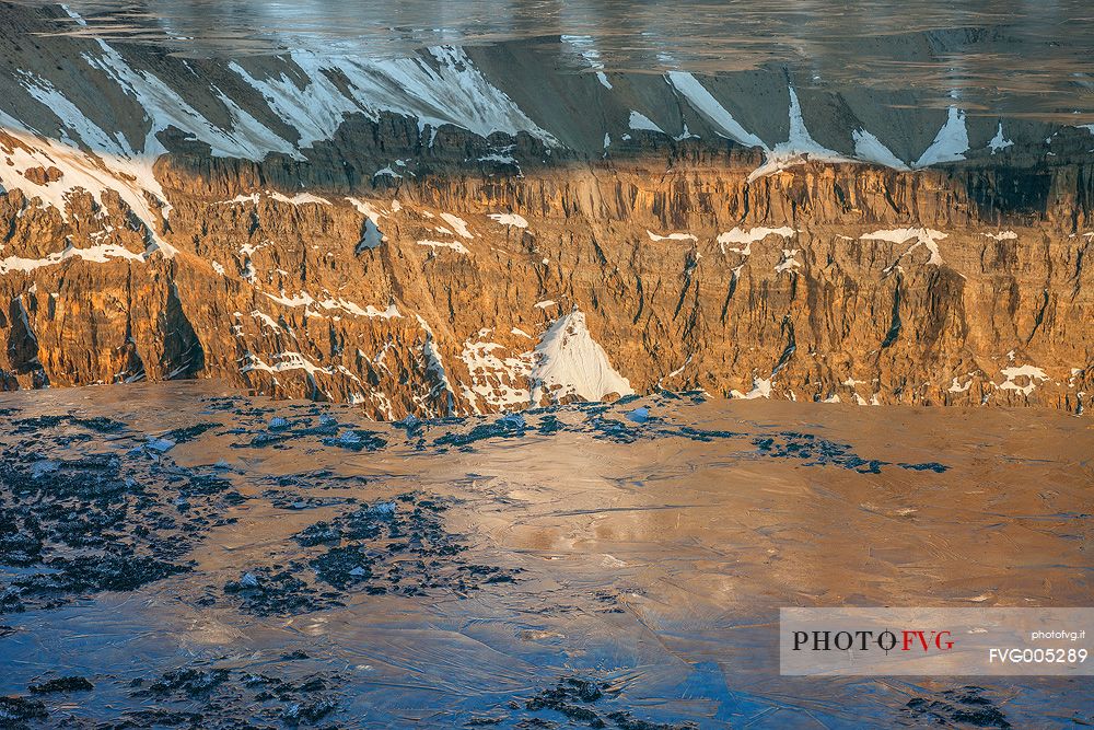 Reflections and icy texture at Bow lake