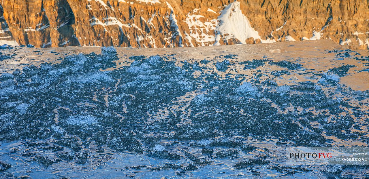 Reflections and icy texture at Bow lake