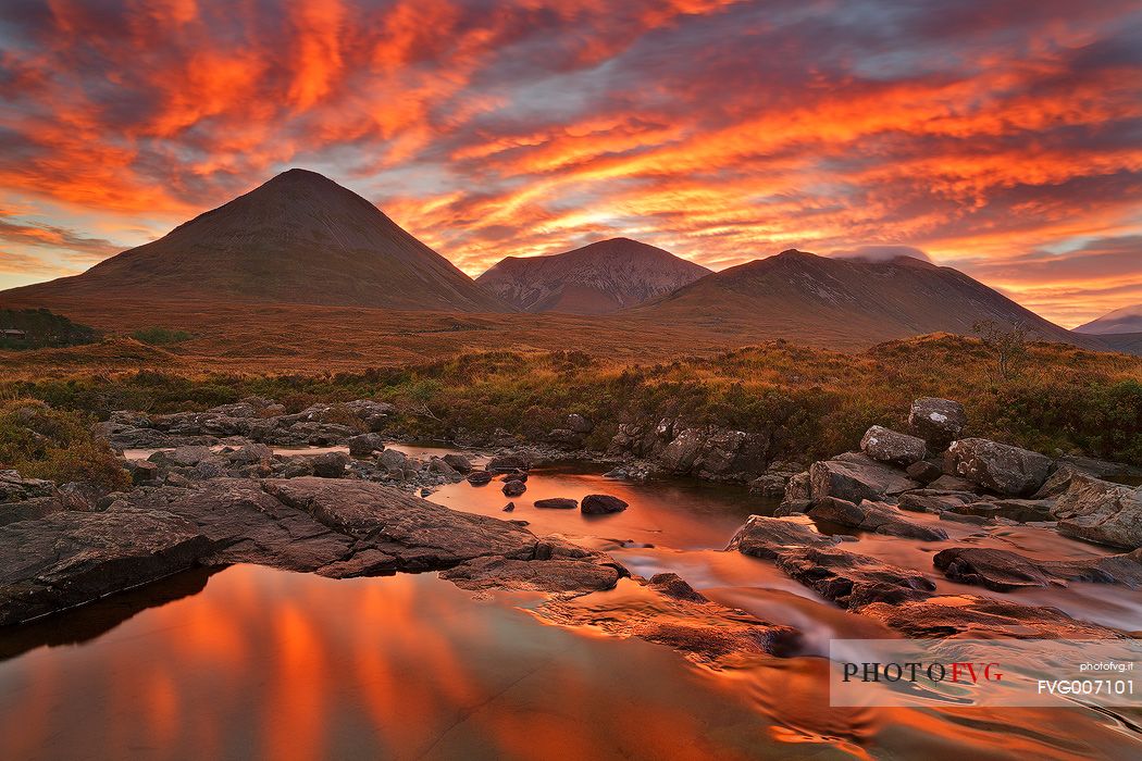 Burning Sunrise and sky on fire above the Red Cuillin