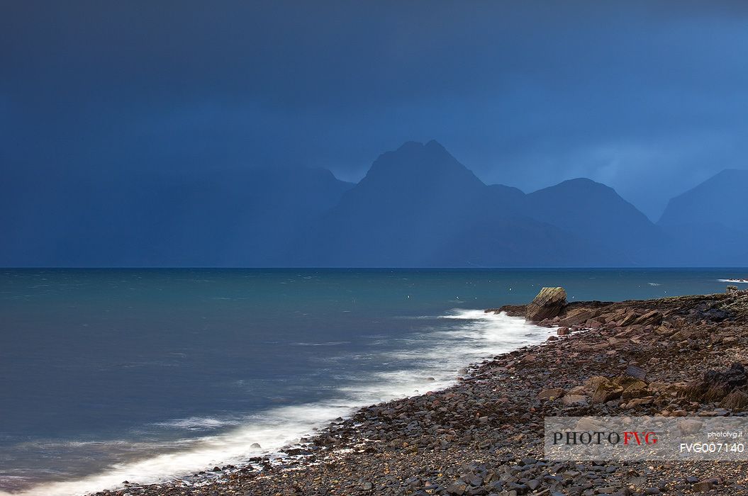 Dramatic sky above the Cuillin Hills during a stormy day