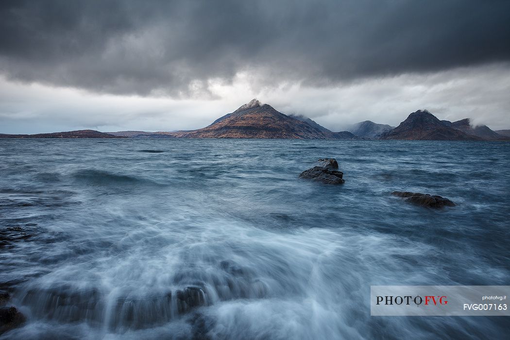 Storm at Elgol Beach, Isle of Skye, Scotland, uk