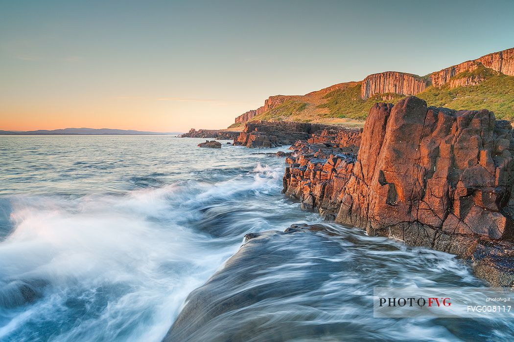 First ray of light at Staffin Bay, Isle of Skye, Scotland, UK