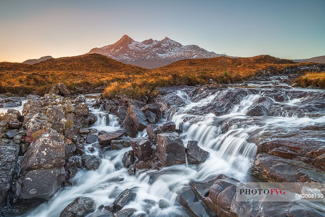 Due to the amount of rain at Autumn time river Sligachan offers a good variety of composition as there is more water in the stream, United Kingdom, UK, Scotland, Inner Hebrides, Isle of Skye 