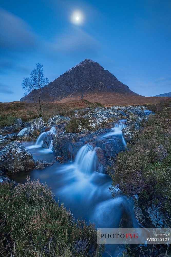 Blue hour and moonlight early in the morning at Buachaille