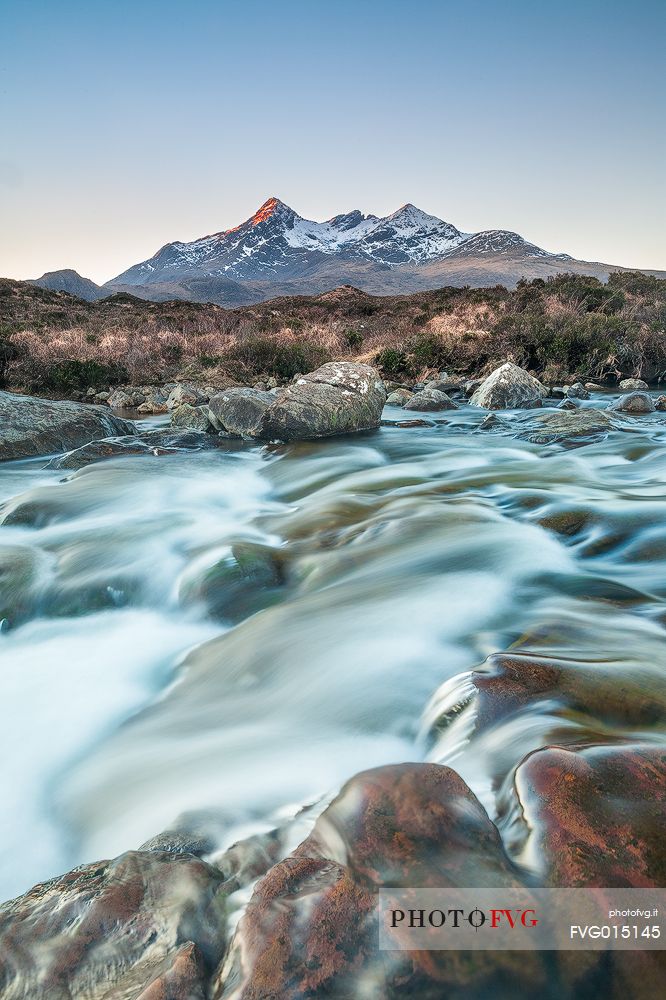 The view of the Cuillin from Sligachan river  at dawn