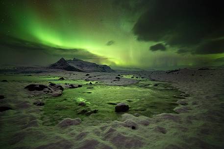 The beauty of the Aurora Borealis in the south of Iceland.