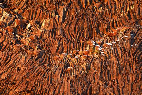 Great formation of basaltic rocks on the beach of Vik