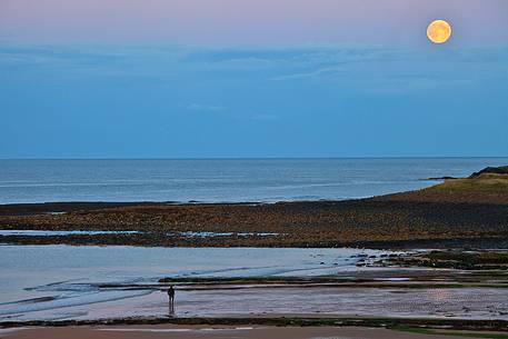 Moonset at Dunstanburgh Beach