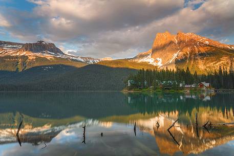 Mount Burgess and the Emerald Lake at sunset