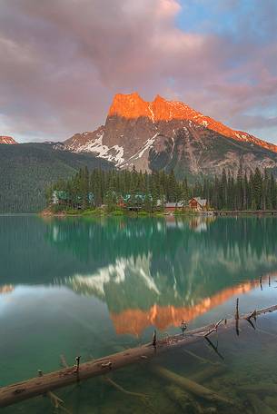 Mount Burgess and the Emerald Lake at sunset