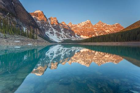 Sunrise at Moraine. Seven Sisters illuminated by the first light Sunrise at Moraine. Seven Sisters illuminated by the first light