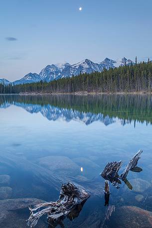 Blue Hour and moon at Herbert Lake