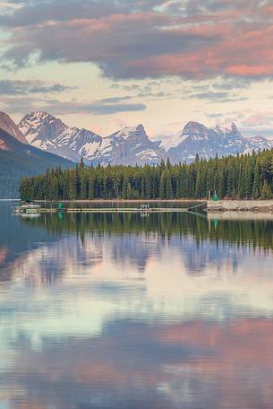 Rainbow reflection at  Maligne Lake 