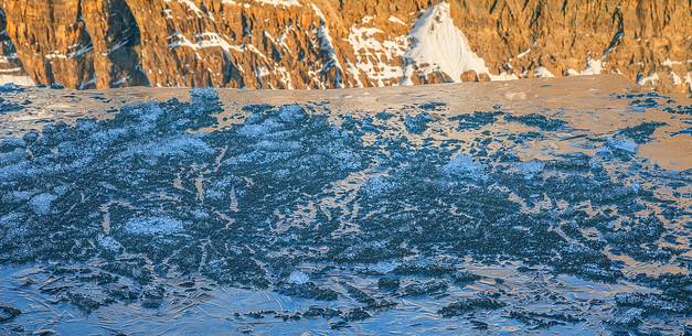 Reflections and icy texture at Bow lake