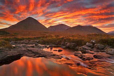 Burning Sunrise and sky on fire above the Red Cuillin