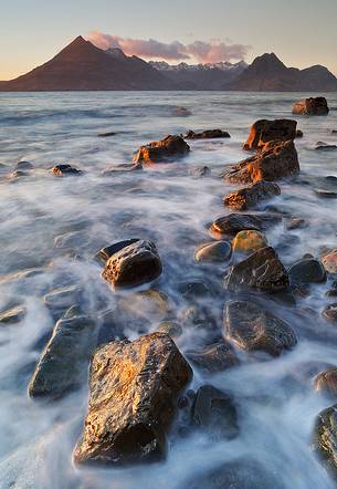 The last light hits the Cuillin Hills. From Elgol Beach