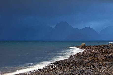 Dramatic sky above the Cuillin Hills during a stormy day