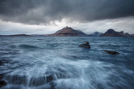 Storm at Elgol Beach, Isle of Skye, Scotland, uk