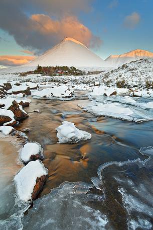 A glorious winter afternoon on River Sligachan, United Kingdom, UK, Scotland, Inner Hebrides, Isle of Skye 