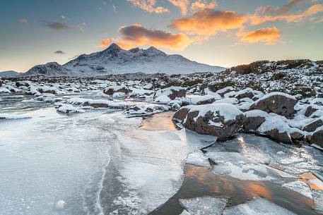 The Cuillin Hillis from Sligachan at Winter Time, United Kingdom, UK, Scotland, Inner Hebrides, Isle of Skye 