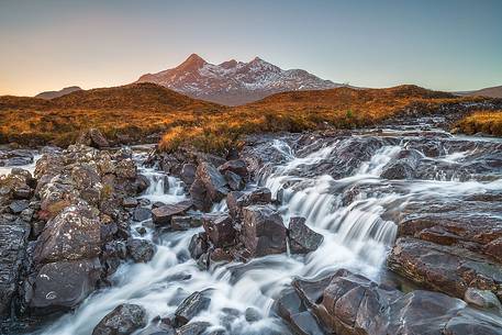 Due to the amount of rain at Autumn time river Sligachan offers a good variety of composition as there is more water in the stream, United Kingdom, UK, Scotland, Inner Hebrides, Isle of Skye 