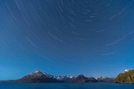 Star Trail above the Cuillin Hills, from Elgol Beach, Isle of Skye, Scotland