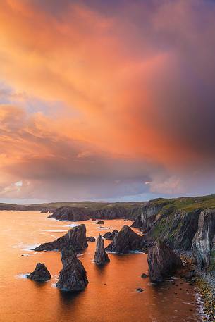 The sky is on fire above the Seastacks at Mangersta