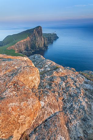 The view of Neist point lighthouse from the vertiginous cliffs The view of Neist point lighthouse from the vertiginous cliffs