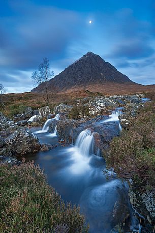 Blue hour and moonlight early in the morning at Buachaille