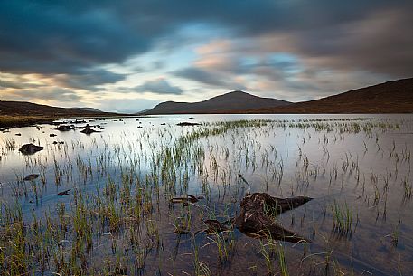 These roots of dead trees can be seen only with low tide at loch Droma. During that day in particular the dramatic sky gave a dark mood to the all scenary