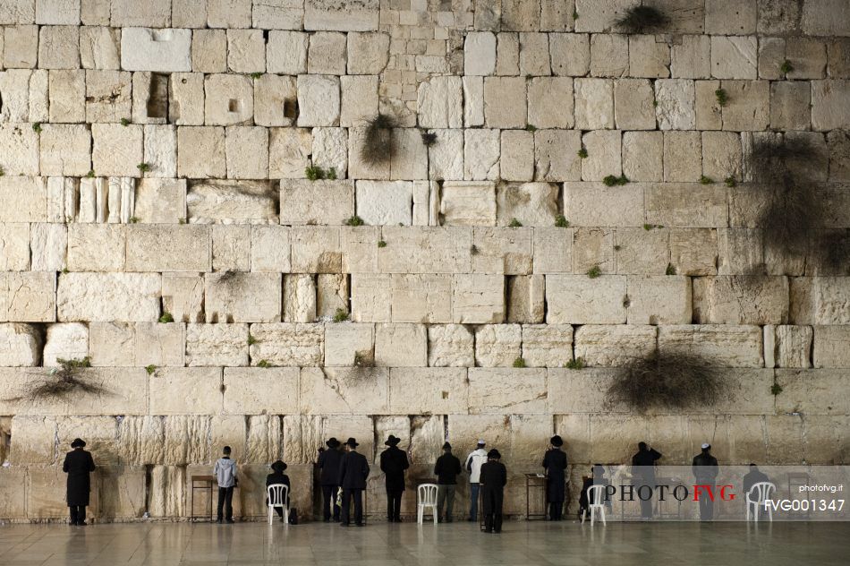 Jewish worshipers pray at the Wailing Wall, Western Wall, Jerusalem, Israel