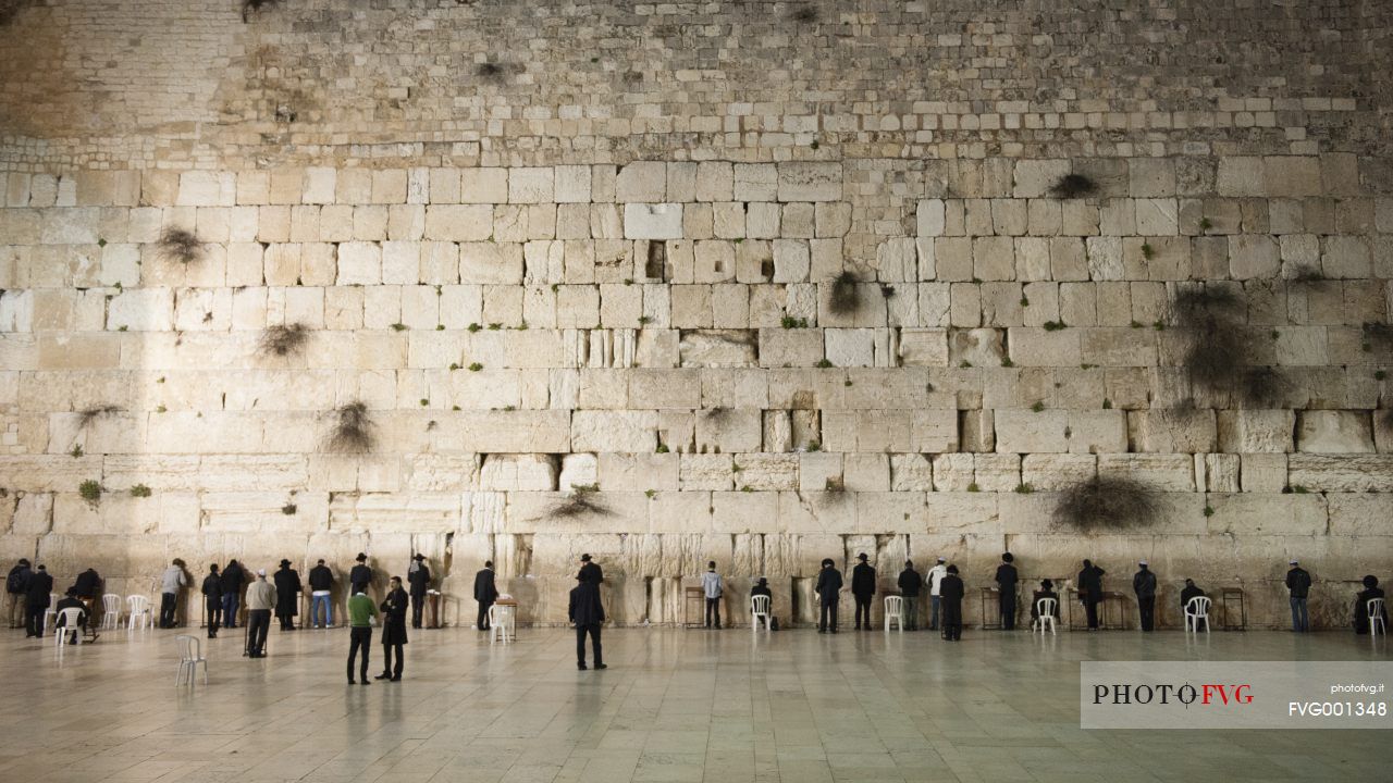 Jewish worshipers pray at the Wailing Wall, Western Wall, Jerusalem, Israel