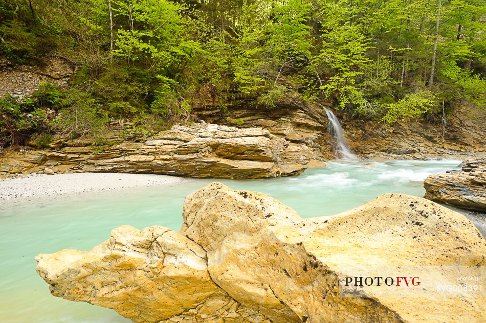 The crystal clear waters of thaw down to the valley