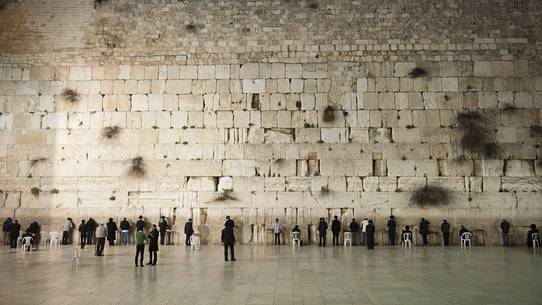 Jewish worshipers pray at the Wailing Wall, Western Wall, Jerusalem, Israel